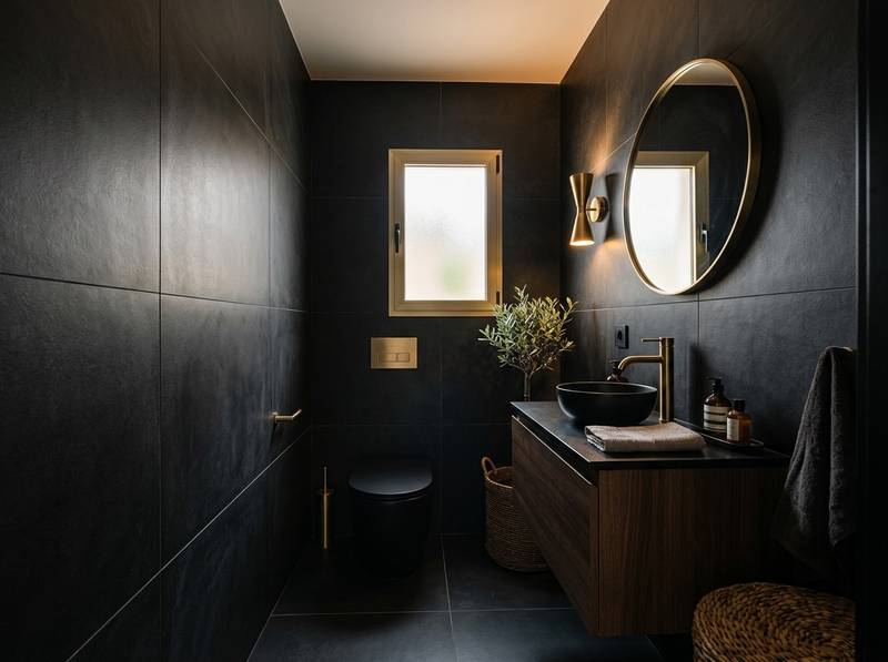 Baño de cortesía en porcelánico negro, Guardamar