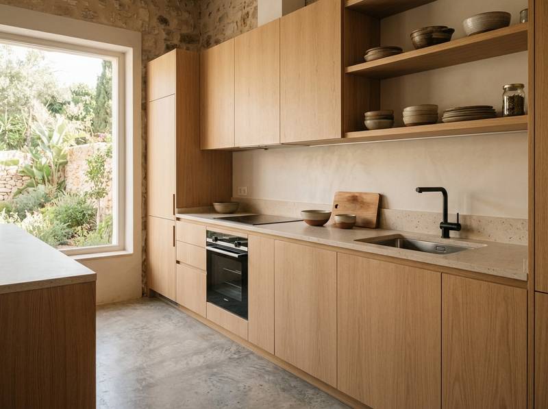 Cocina nórdica con frente cerrado sin tiradores, Elche