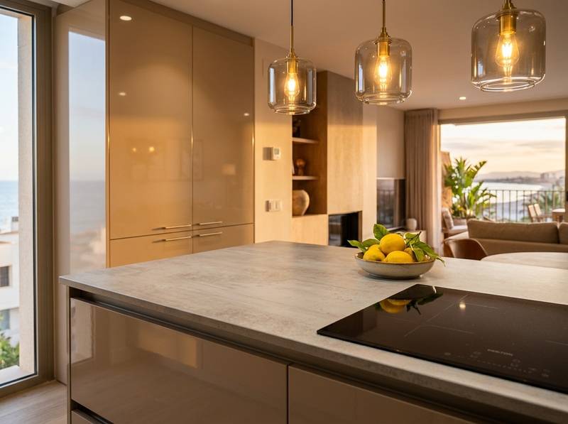 Isla central de cocina con encimera Dekton, Playa de San Juan